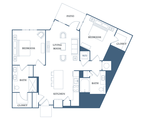 Floor plan for 2 beds, 2 baths, 1012 sqft